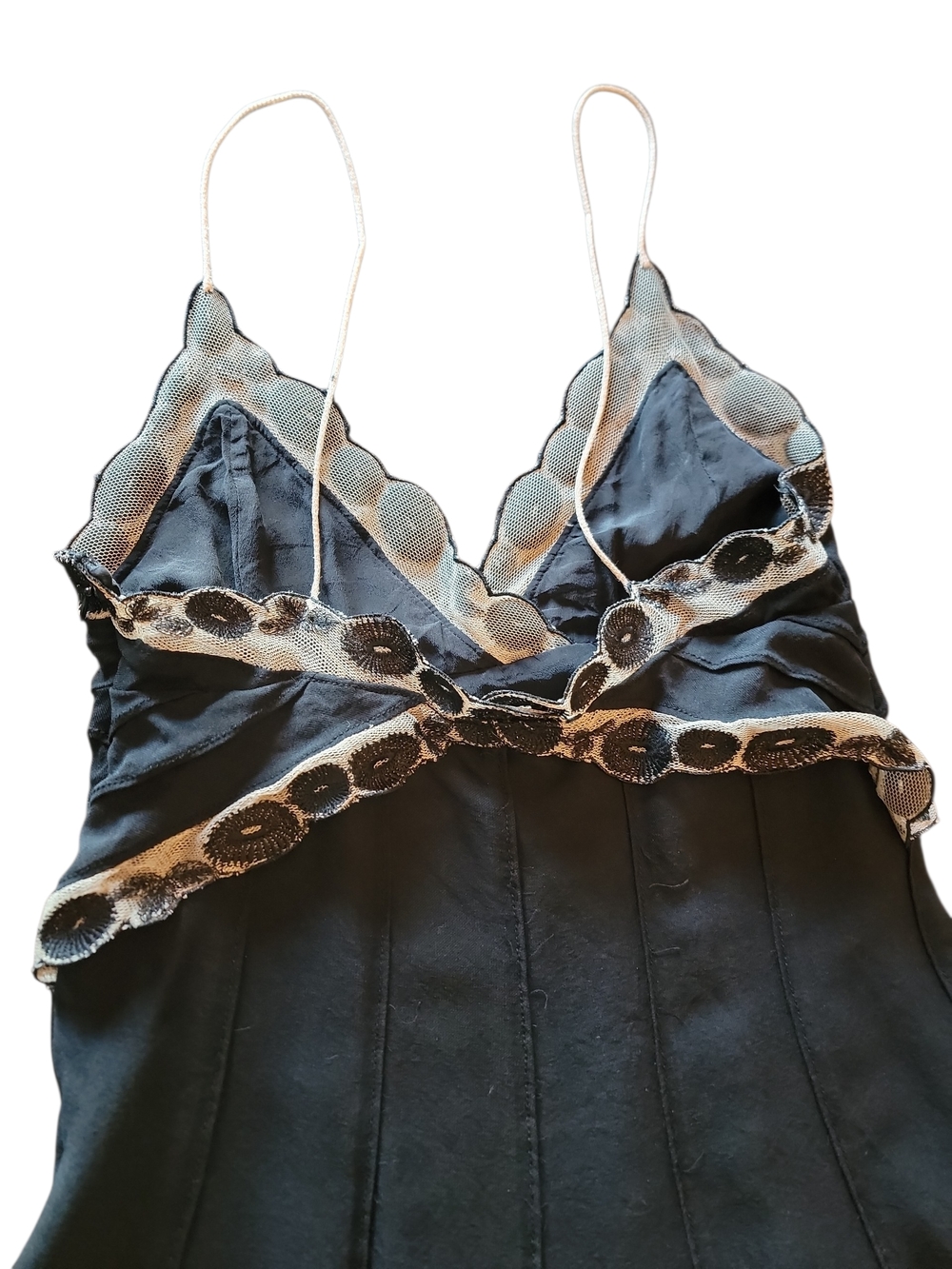 Catherine Malandrino Black Silk Slip Dress Lace Trim Boho Y2K Designer Midi XS - Picture 8 of 8